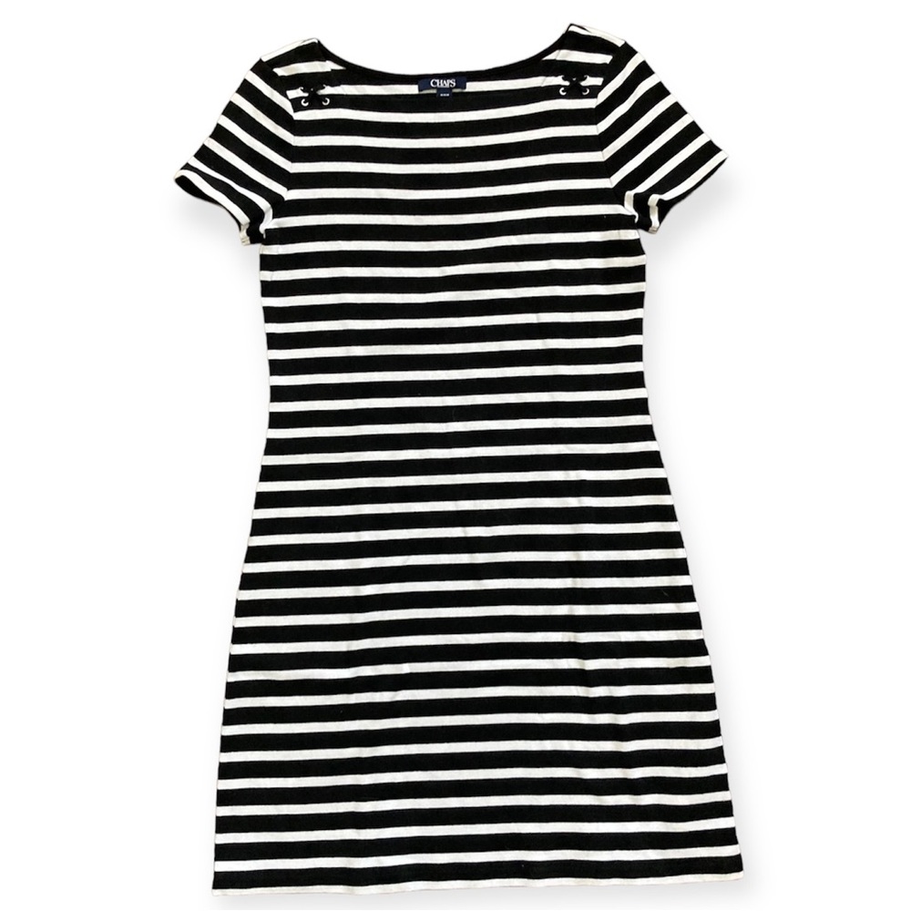 Chaps Striped T-Shirt Dress Women’s Medium Black and White 100% Cotton